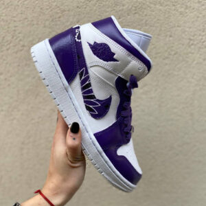 Nike Jordan 1 Custom Cartoon Dipinta A Mano Viola con Swoosh Bandana Viola
