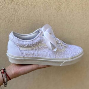 Vans Custom Sposa Total White Sposa Pizzo e Lacci di Raso