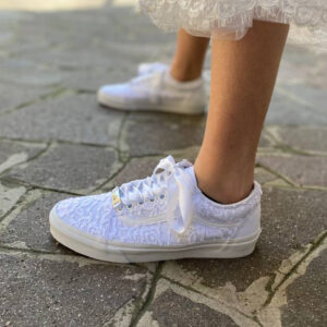 Vans Custom Sposa Total White Sposa Pizzo e Lacci di Raso