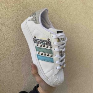 Adidas Superstar Personalizzate Glitter Goccia e Borchie Argento