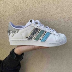 Adidas Superstar Personalizzate Glitter Goccia e Borchie Argento