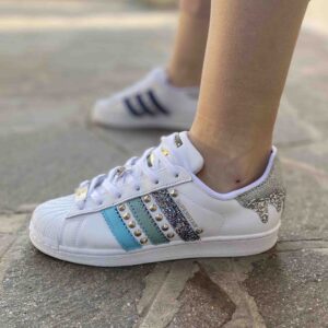 Adidas Superstar Personalizzate Glitter Goccia e Borchie Argento