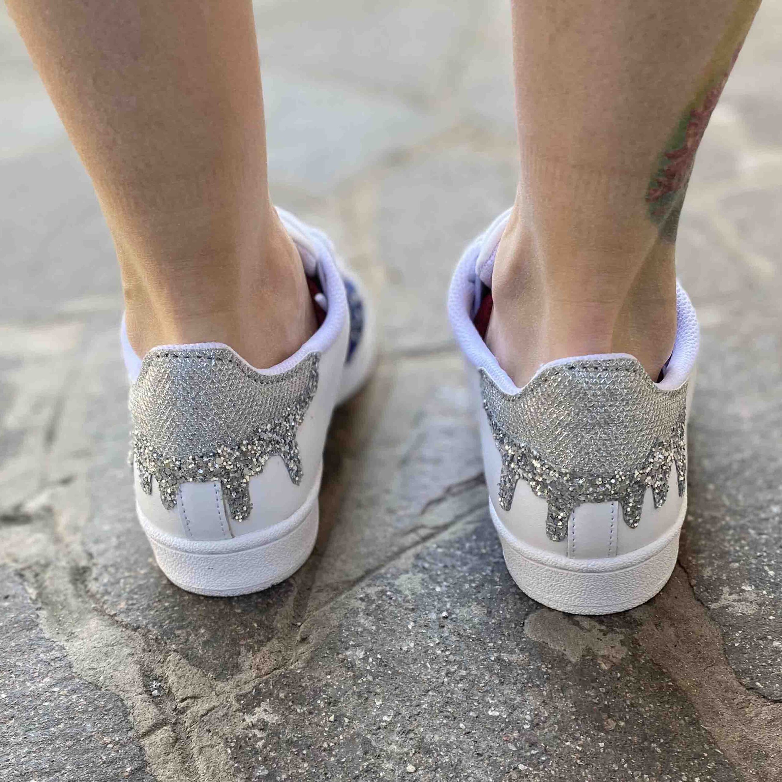 Adidas Superstar Personalizzate Glitter Goccia e Borchie Argento