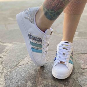 Adidas Superstar Personalizzate Glitter Goccia e Borchie Argento