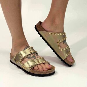 Birkenstock Arizona Personalizzate Base Oro Borchie Oro