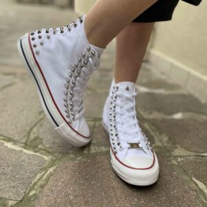 Converse All Star Personalizzate Borchie Cono Alto Argento