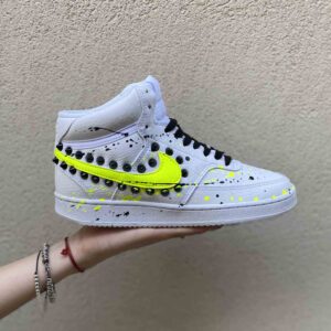 Nike Court Vision Custom Mid Borchie Lacci Neri e Swoosh Giallo Fluo