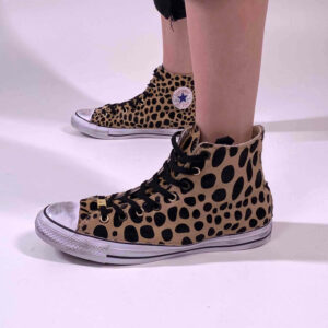 Converse All Star Personalizzate Tessuto Leo Borchie e Occhielli Oro Bruniti