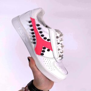 Diadora Personalizzate B. Elite Logo Fucsia, Borchie Cono Alto Nere Glitterate