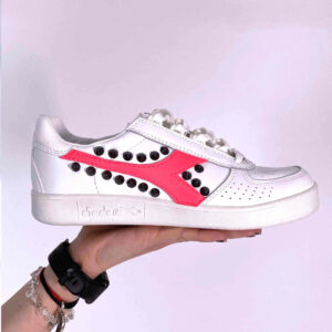 Diadora Personalizzate B. Elite Logo Fucsia, Borchie Cono Alto Nere Glitterate