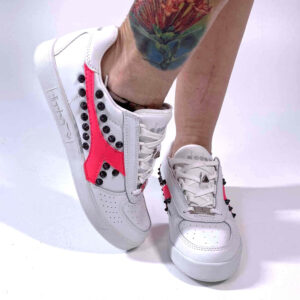 Diadora Personalizzate B. Elite Logo Fucsia, Borchie Cono Alto Nere Glitterate