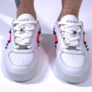 Diadora Personalizzate B. Elite Logo Fucsia, Borchie Cono Alto Nere Glitterate
