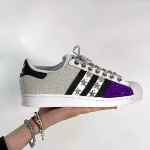 Adidas Superstar Personalizzate Glitter Oro e Lurex Bianco, Stelle Argento