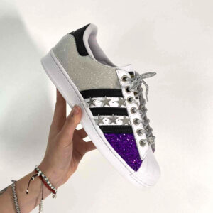 Adidas Superstar Personalizzate Glitter Oro e Lurex Bianco, Stelle Argento