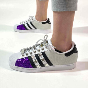 Adidas Superstar Personalizzate Glitter Oro e Lurex Bianco, Stelle Argento