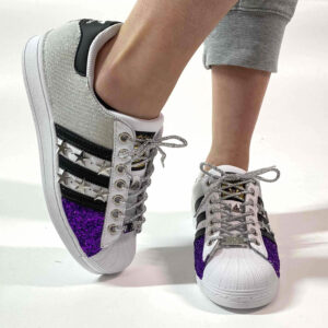 Adidas Superstar Personalizzate Glitter Oro e Lurex Bianco, Stelle Argento