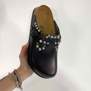 Birkenstock Boston Personalizzate Pelle Naturale Black Borchie a Cono Basso Argento
