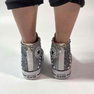Converse All Star Personalizzate Platform Glitter Argento e Bianco “Diagon Alley White”