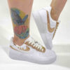 Nike Air Force 1 Custom Doppio Swoosh Oro e Glitter Bianco e Borchie Oro
