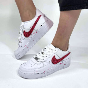 Nike Air Force 1 Custom Swoosh Squamato Rosa e Sporcatura Nera e Rosa