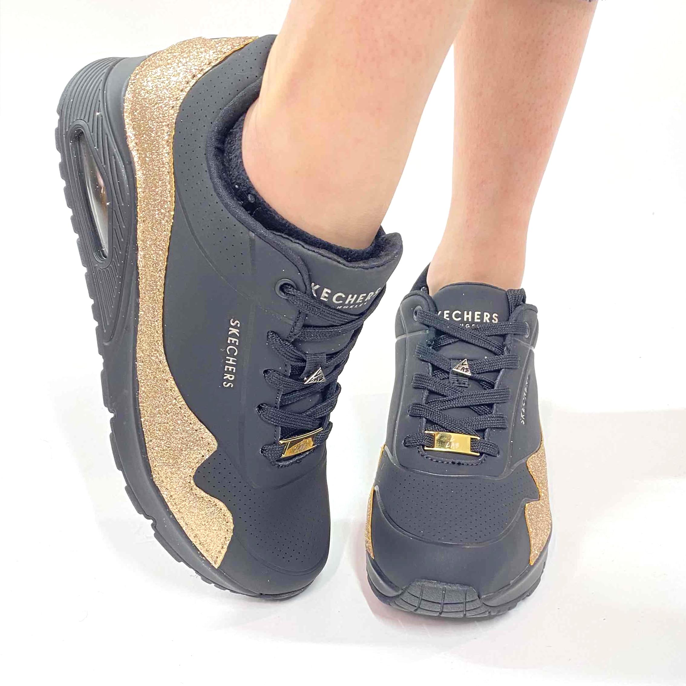 Skechers One Stand on Air Personalizzate Base Nera, Dettaglio Glitter Oro