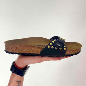 Birkenstock Madrid Personalizzate Base Nera, Borchie Oro