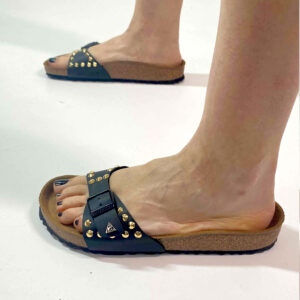 Birkenstock Madrid Personalizzate Base Nera, Borchie Oro