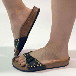 Birkenstock Madrid Personalizzate Base Nera, Borchie Oro