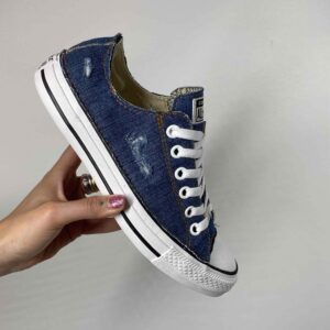 Converse All Star Personalizzate LOW Jeans Occhielli Bianchi