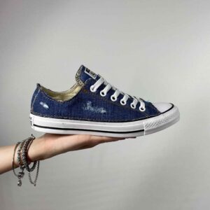 Converse All Star Personalizzate LOW Jeans Occhielli Bianchi