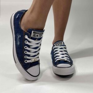 Converse All Star Personalizzate LOW Jeans Occhielli Bianchi