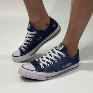 Converse All Star Personalizzate LOW Jeans Occhielli Bianchi