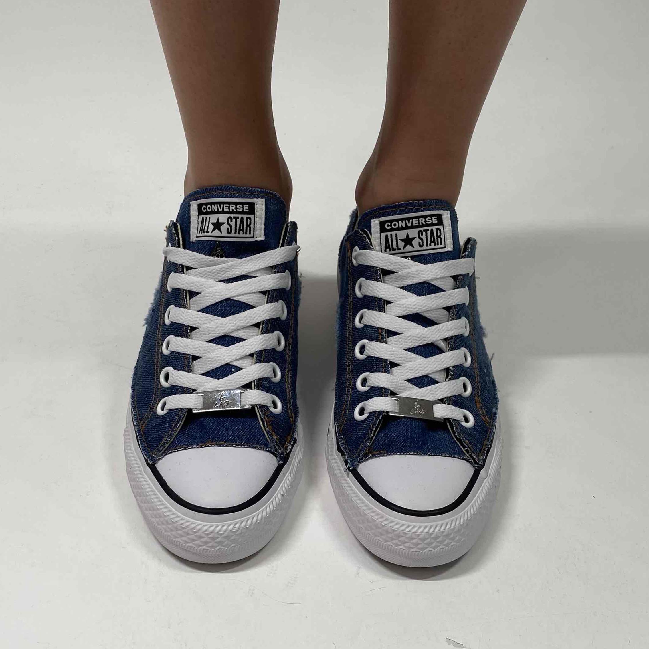 Converse All Star Personalizzate LOW Jeans Occhielli Bianchi