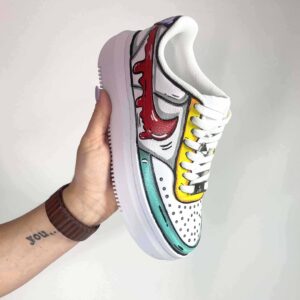 Nike Court Vision Low Platform Cartoon Dipinte A Mano Verde Acqua, Giallo, Viola e Swoosh Gocce Cadenti Rosso