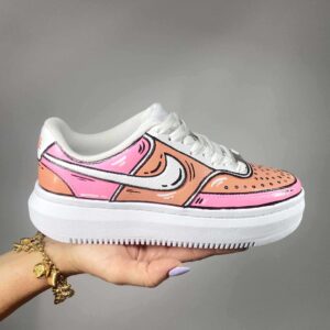 Nike Court Vision Low Platform Custom Cartoon Dipinte A Mano Rosa e Fucsia