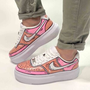 Nike Court Vision Low Platform Custom Cartoon Dipinte A Mano Rosa e Fucsia