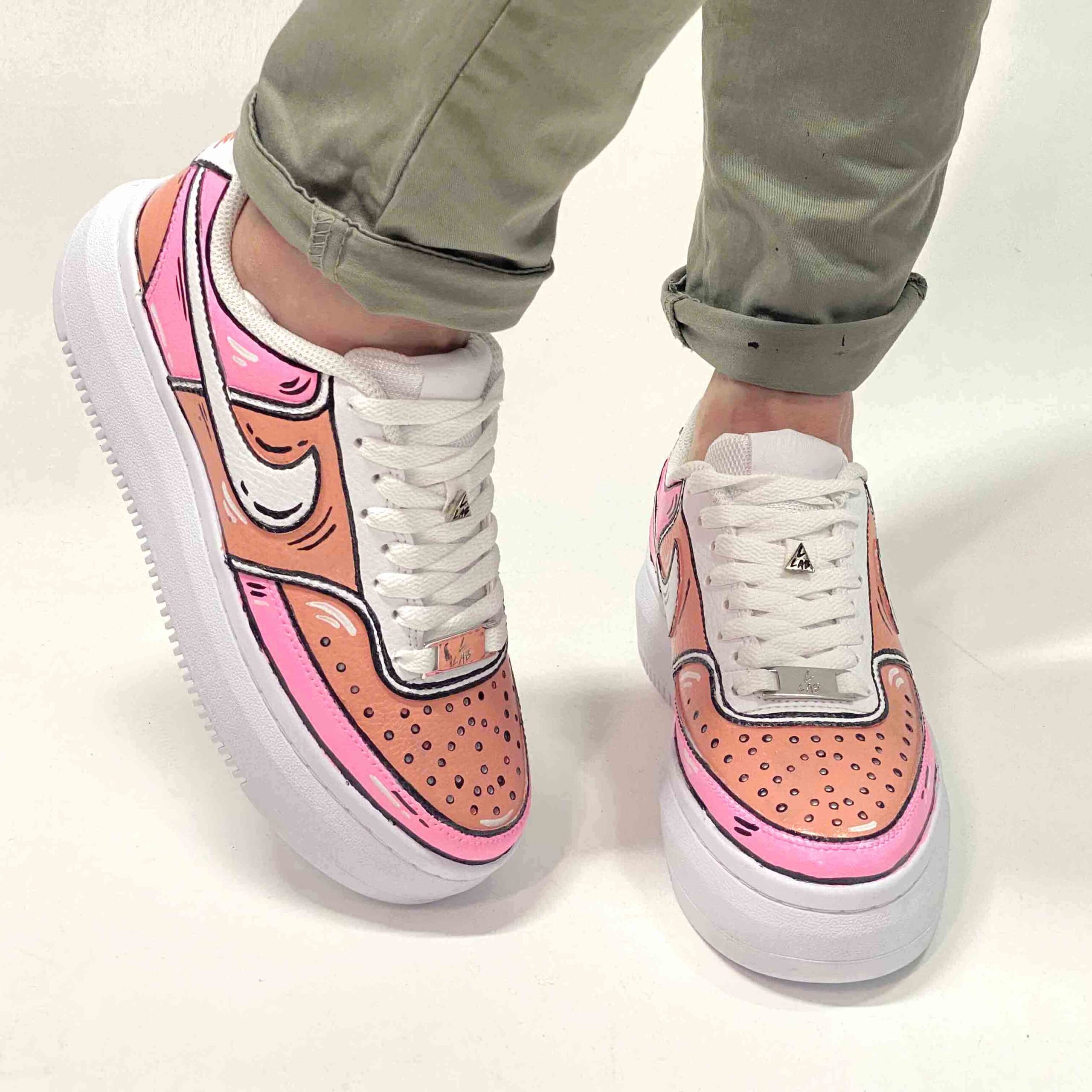 Nike Court Vision Low Platform Custom Cartoon Dipinte A Mano Rosa e Fucsia