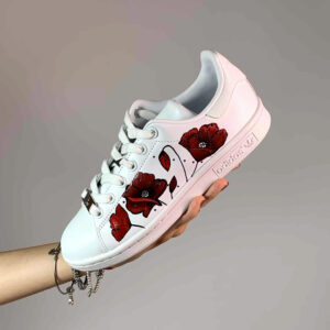 Adidas Stan Smith Personalizzate Dipinte A Mano Papaveri Rossi