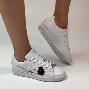 Adidas Stan Smith Personalizzate Dipinte A Mano Papaveri Rossi