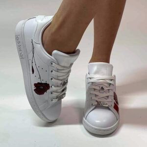 Adidas Stan Smith Personalizzate Dipinte A Mano Papaveri Rossi