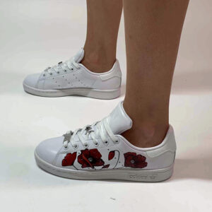 Adidas Stan Smith Personalizzate Dipinte A Mano Papaveri Rossi