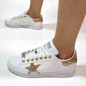 Adidas Stan Smith Personalizzate Squamato Bianco e Glitter Oro