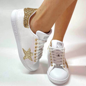 Adidas Stan Smith Personalizzate Squamato Bianco e Glitter Oro
