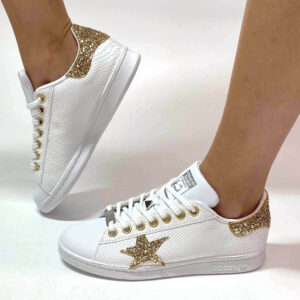 Adidas Stan Smith Personalizzate Squamato Bianco e Glitter Oro