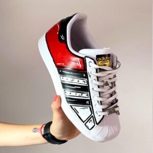 Adidas Superstar Personalizzate Cartoon Dipinte Rosso e Nero