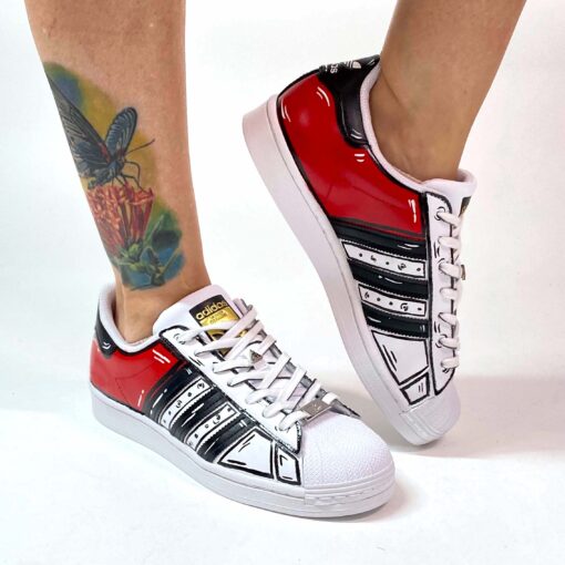 Adidas Superstar Personalizzate Cartoon Dipinte Rosso e Nero