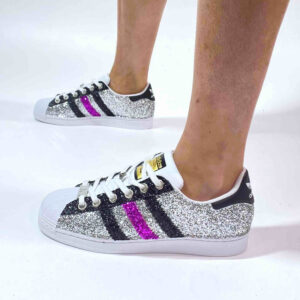 Adidas Superstar Personalizzate Glitter Argento, Nero & Fuxia