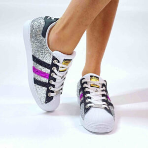 Adidas Superstar Personalizzate Glitter Argento, Nero & Fuxia