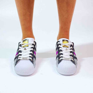 Adidas Superstar Personalizzate Glitter Argento, Nero & Fuxia