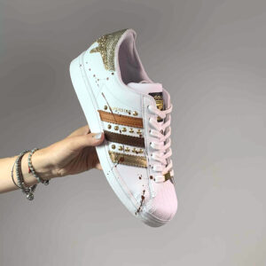 Adidas Superstar Personalizzate Pelle & Borchie Oro Uragano